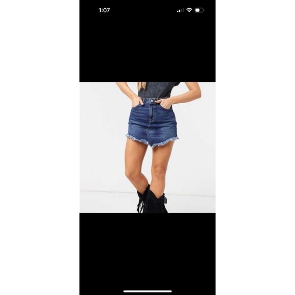 We The Free Womens Size 26 Bailey Fringe Western Blue Denim Jean Mini Skirt - Picture 5 of 10
